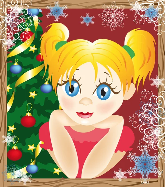 圣诞节在窗口附近的女孩 — 图库矢量图片