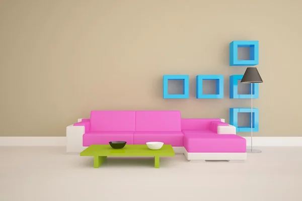 Quarto com mobiliário colorido — Fotografia de Stock