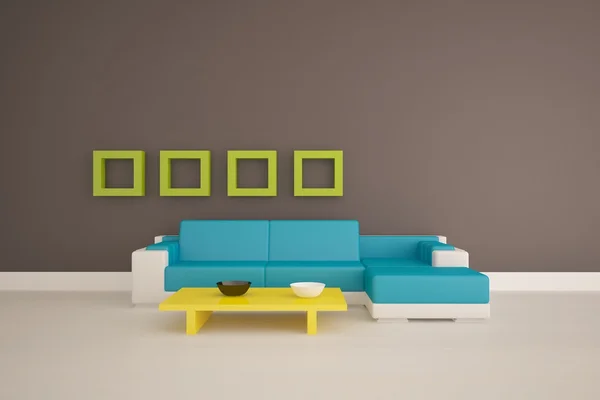 Interior moderno colorido com molduras — Fotografia de Stock