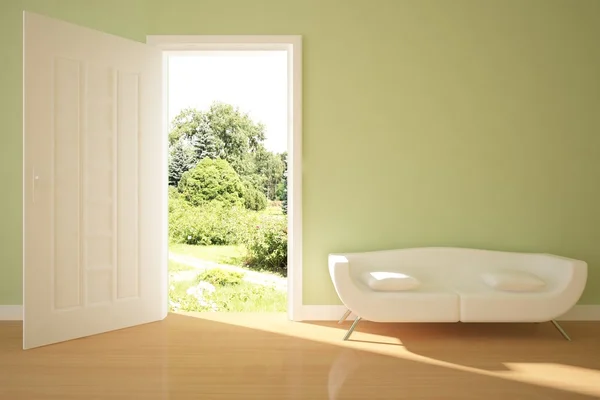 Внутренняя композиция с открытой дверью — стоковое фото