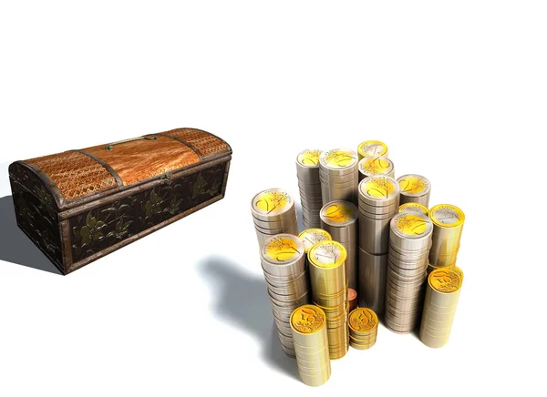 Coin and treasure chests — Stock Photo, Image