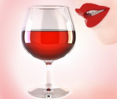 Lips and glass of wine clipart