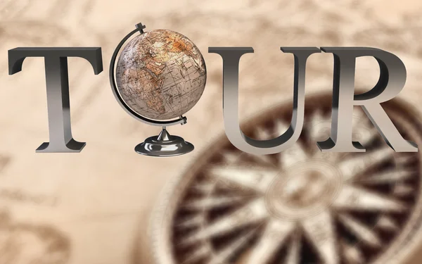 stock image Tour type with Earth globe in place of 'o'