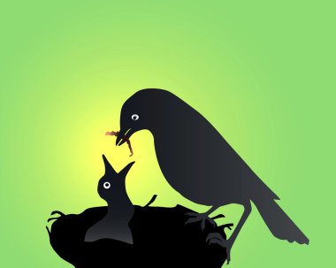 Bird feeding a baby bird clipart