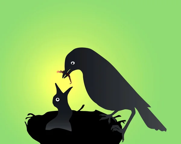 Πουλί που ταΐζει ένα πουλί μωρών — Διανυσματικό Αρχείο