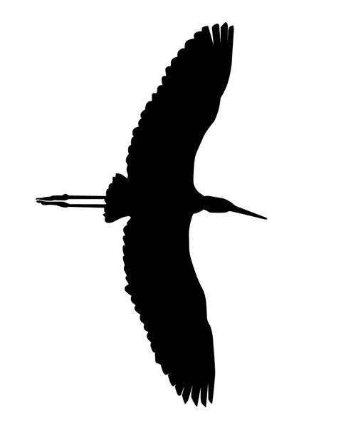 Zwart silhouet van een vliegende reiger — Stockvector