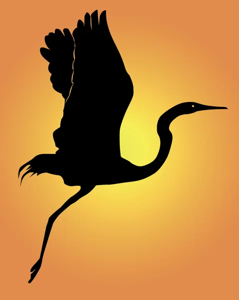 Silhouette of a flying up heron on an or — Stock Vector