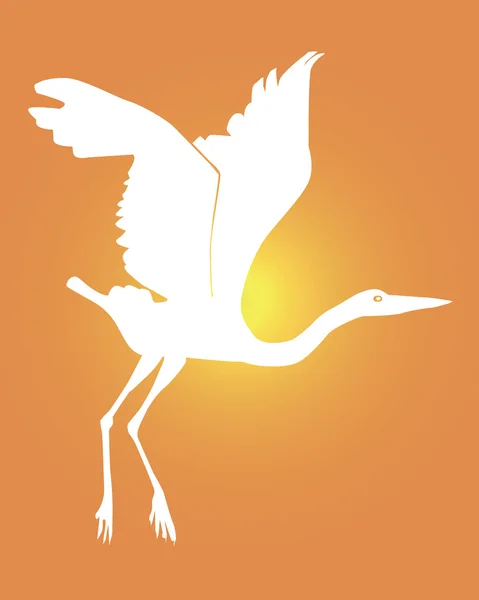 Witte silhouet van een vliegende van heron — Stockvector