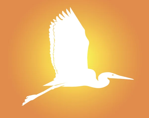 Witte silhouet van een vliegende reiger — Stockvector