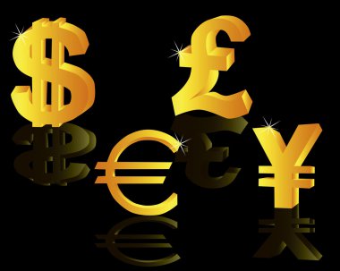 Gold signs on world currencies clipart