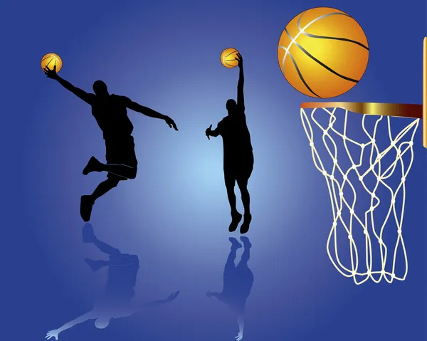 Sylwetki koszykarzy z piłką — Wektor stockowy
