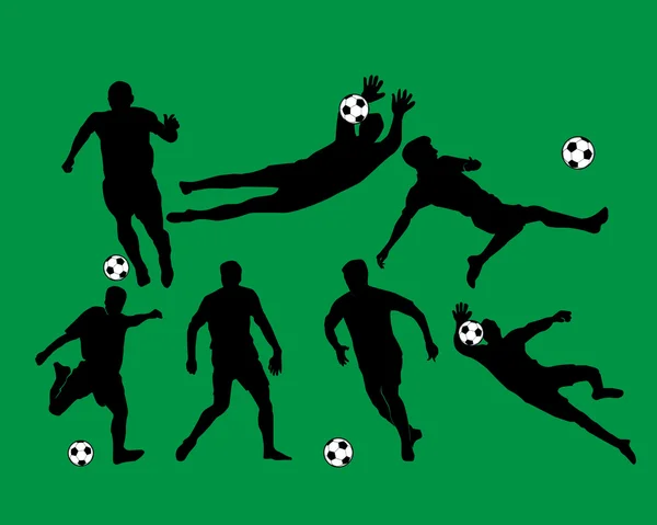 Zwarte silhouetten van voetballers — Stockvector