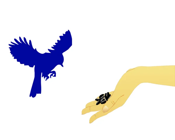Nourrir un oiseau d'une main — Image vectorielle
