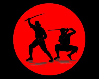 Black silhouettes of a ninja clipart