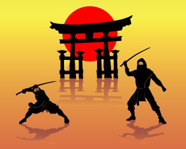 Two ninjas battling clipart