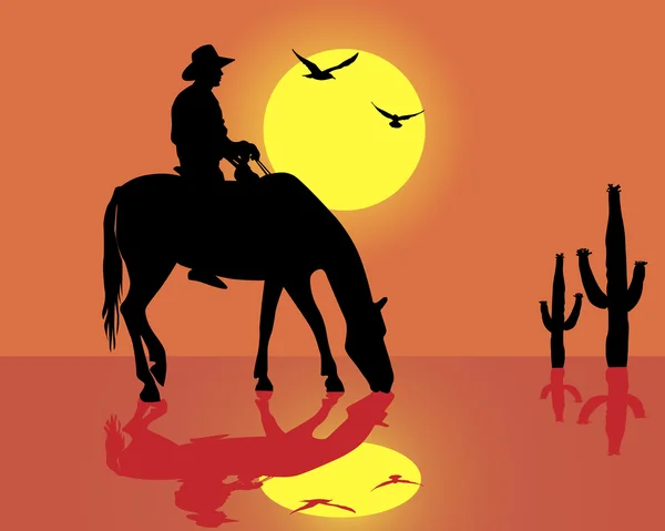 Silhouette du cow-boy sur un cheval — Image vectorielle
