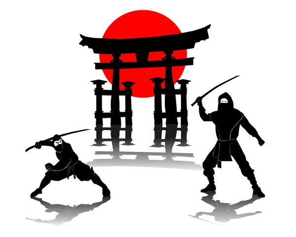 Due ninja che combattono — Vettoriale Stock