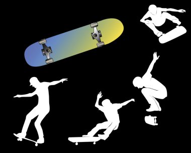 Group playing skateboards clipart