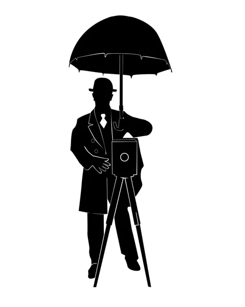 Silhueta do fotógrafo com um guarda-chuva — Vetor de Stock