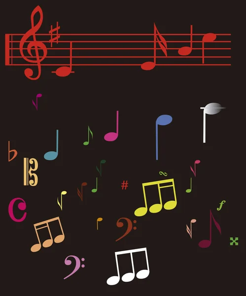 Notas musicales multicolores — Vector de stock
