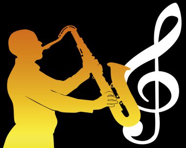 Orange silhouette of a saxophone player