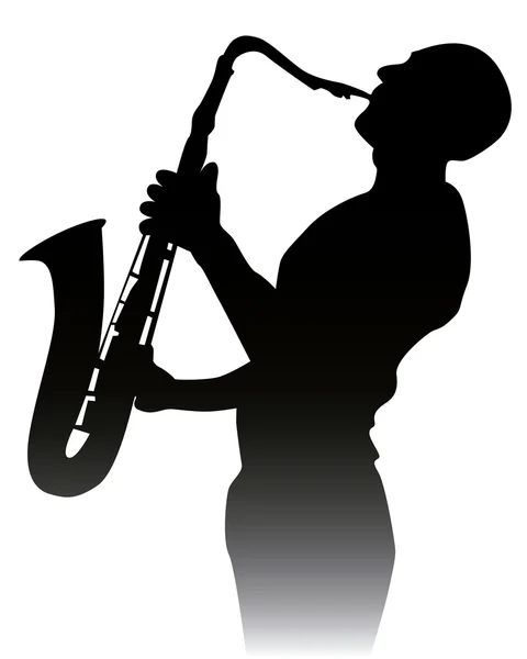 Svart siluett av en saxofon spelare — Stock vektor
