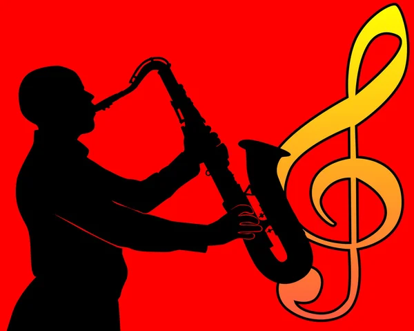 Černá silueta saxofonista — Stockový vektor