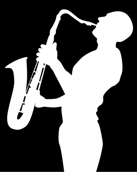 Czarna sylwetka gracza saksofon — Wektor stockowy
