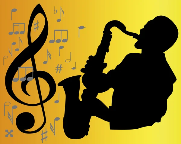 Silueta negra de un saxofonista — Vector de stock