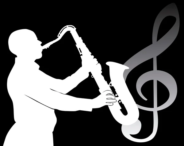 Zwart silhouet van een saxofonist — Stockvector