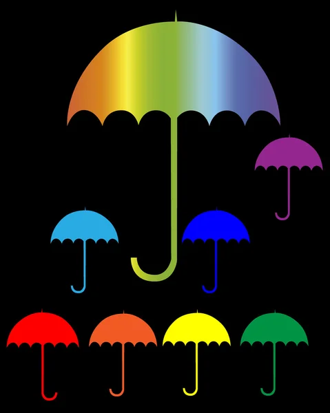 Sylwetki parasole w tęczowe kolory — Wektor stockowy