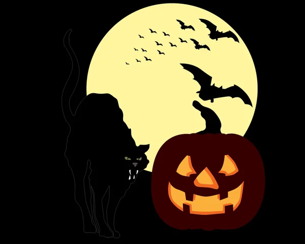 Calabaza y gato de Halloween — Vector de stock