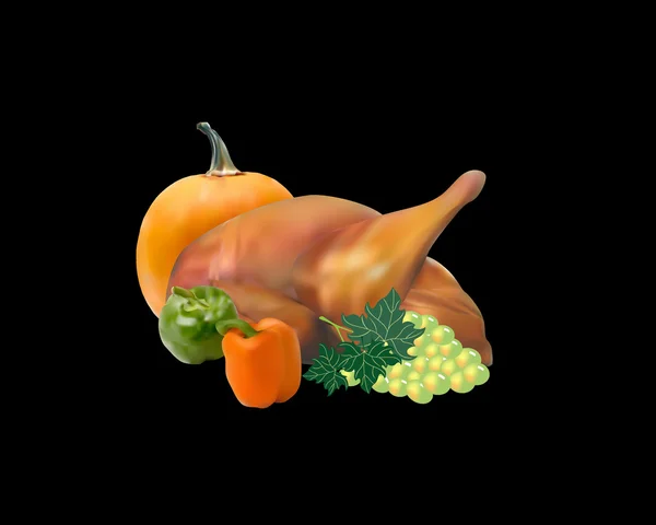 吃油炸的火鸡南瓜葡萄和保加利亚胡椒 — 图库矢量图片