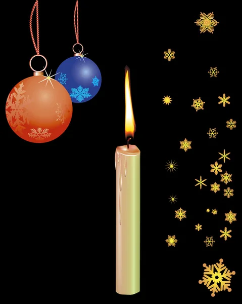 Brennende Kerze auf schwarzem Hintergrund mit Neujahrsgruß — Stockvektor