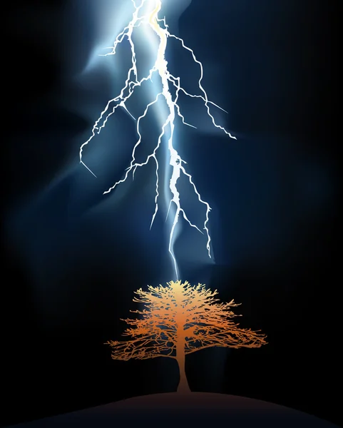 Lightning stroke in a lonely tree — Stock Vector