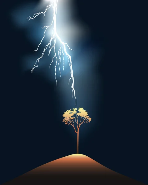 Удар молнии в одиноком дереве — стоковый вектор