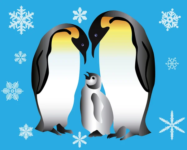 Dois pinguins e seu filhote — Vetor de Stock