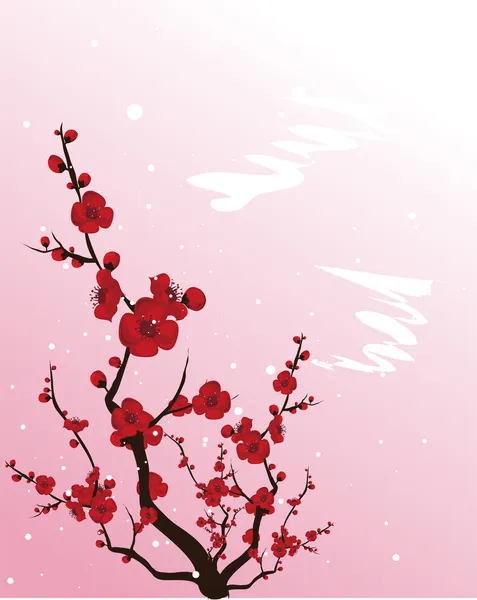 Blooming plum-tree — Stock Vector