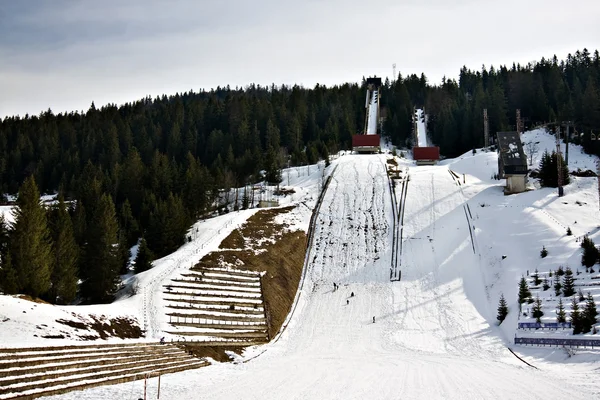 Ski jump tower at mountain winter snow — Stock Photo, Image