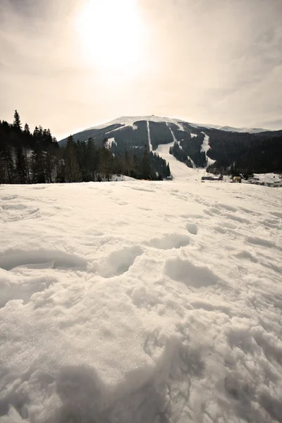 Invierno paisaje de montaña en la nieve Imagen de stock
