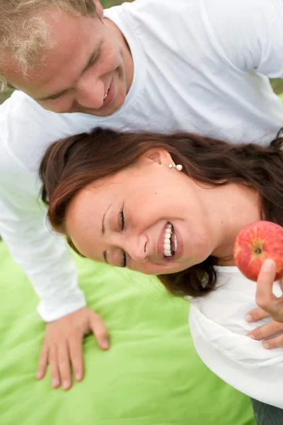 Pareja romántica divirtiéndose en el picnic —  Fotos de Stock