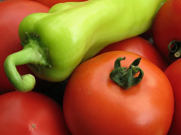 Tomat och gröna färska paprika — Stockfoto