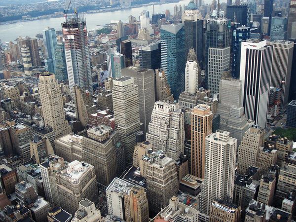 Aerial view of Manhattan on Hudson river