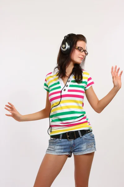 Teenager dancing with earphone — Stock Photo, Image