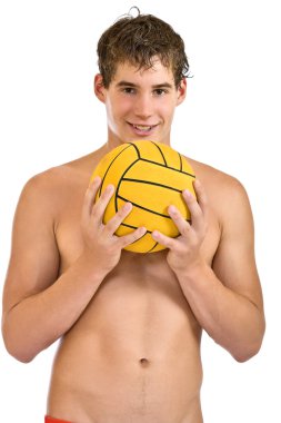 Happy man holding a ball clipart