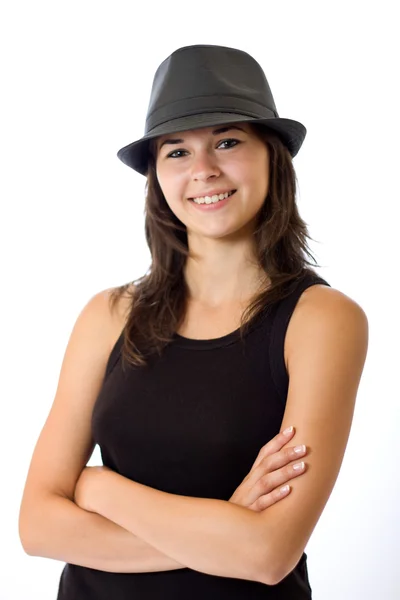 Pěkná žena v klobouku — Stock fotografie