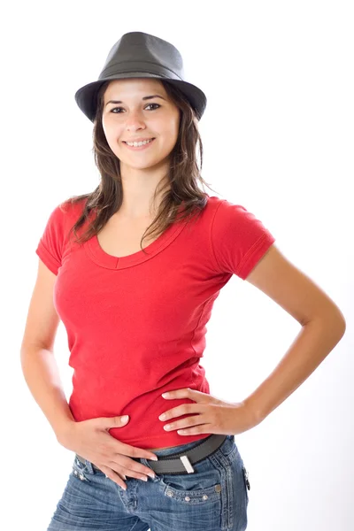 Aranyos nő kalapban — Stock Fotó