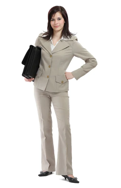 Junge Geschäftsfrau mit schwerer Aktentasche — Stockfoto
