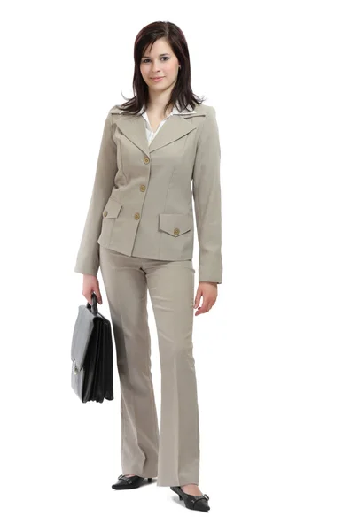 Businesswoman holding a heavy briefcase — Stock Photo, Image