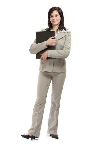 Young brunette businesswoman with a map — Stock Photo, Image